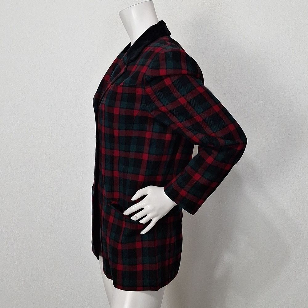 Pendleton Vintage Black Red Green 100% Virgin Wool Academia Plaid Blazer Size 12 - Picture 6 of 15